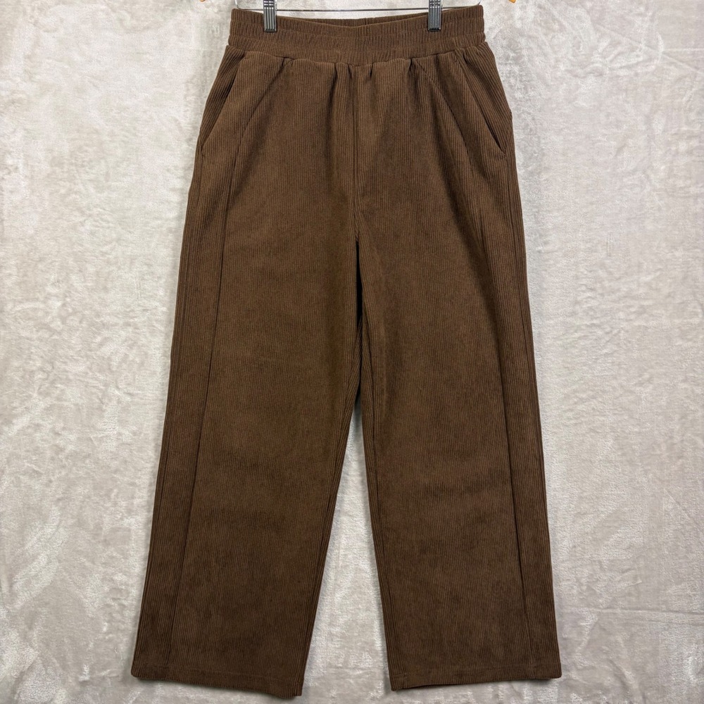 Halara Mop Corduroy Pants M Brown Straight Leg High Waisted Pocket Baggy Casual